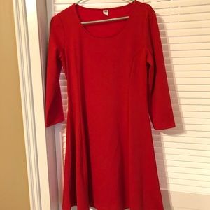 Red fit and flare , 3/4 length sleeve dress